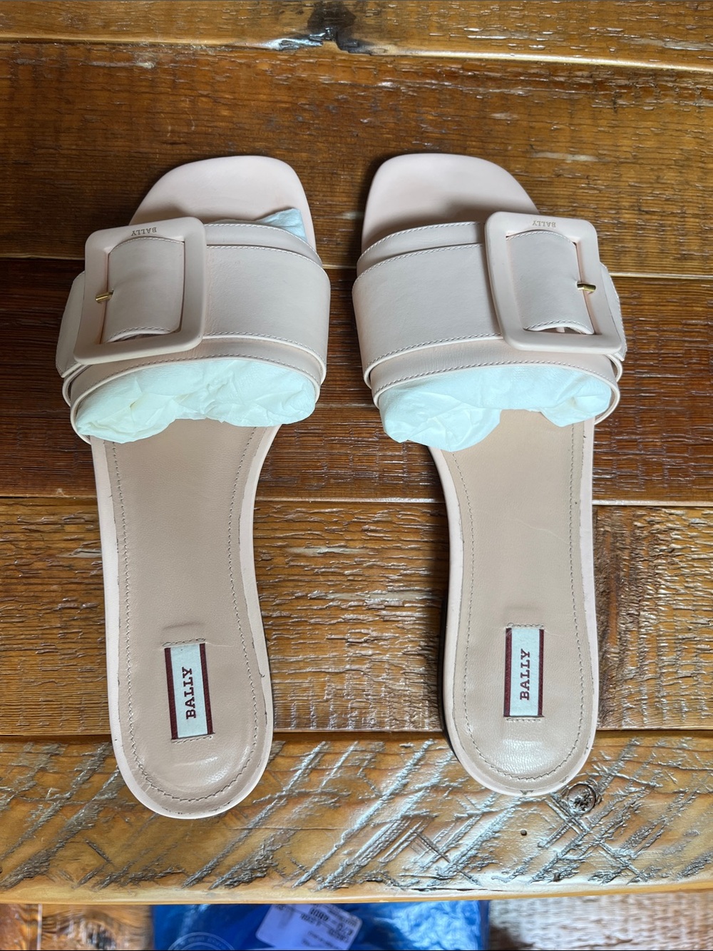 Bally Women's Janna Blush Leather Slide Sandals with Buckle 8.5M